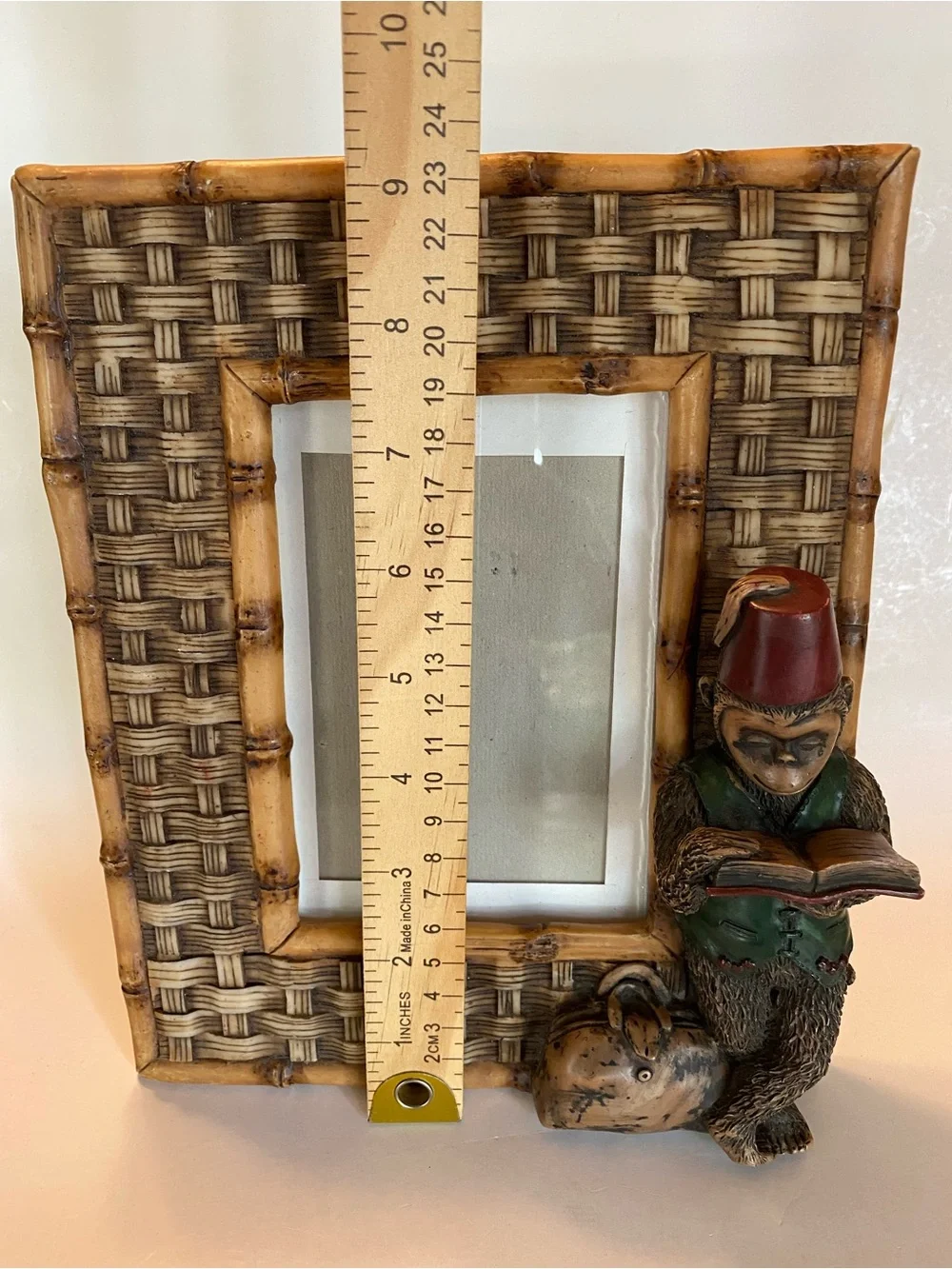 Hollywood Regency Building VTG Picture Frame Faux Bamboo Monkey Boho Tiki 3.5x5